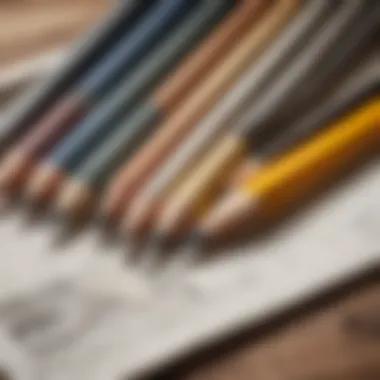 A close-up of pencil tools and textures on paper