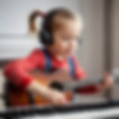 Child engaged in playful music activities