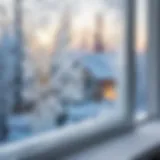 Winterized window with frost on glass