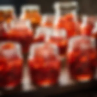 Various jars filled with salted red fish, showcasing preservation methods