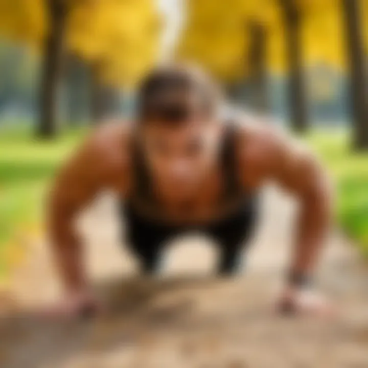 A person performing push-ups in a park setting, showcasing the essence of fitness.