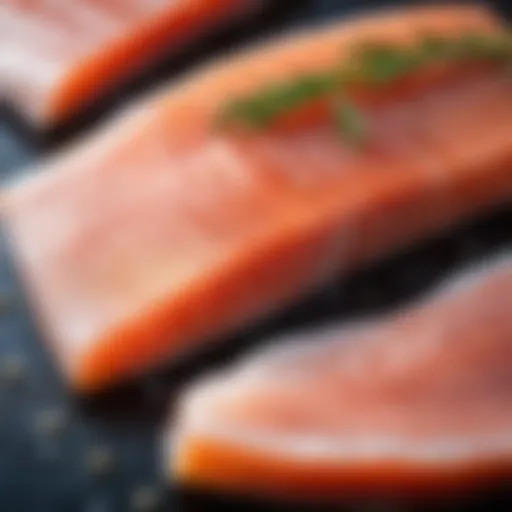 Freshly salted fish fillets glistening with seasoning