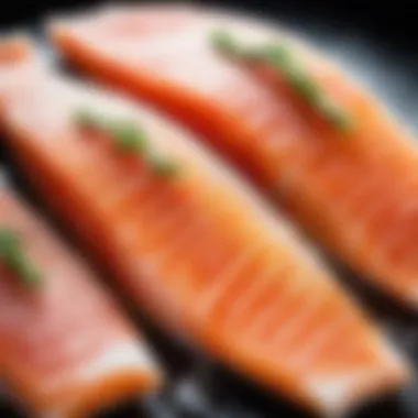 Close-up of fish fillets with salt sprinkled on top