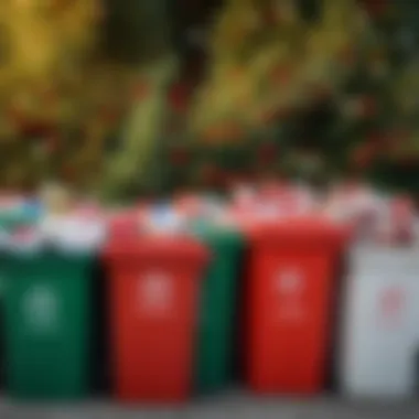 Recycling bins filled with holiday-related materials