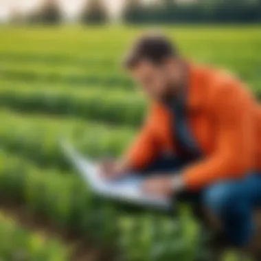 An agronomist studying crop patterns in a field