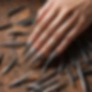 Close-up of nails symbolizing endurance and strength