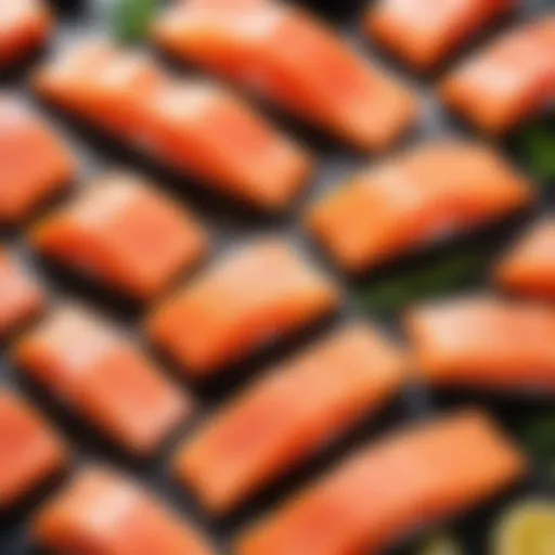 Fresh salmon fillets arranged elegantly