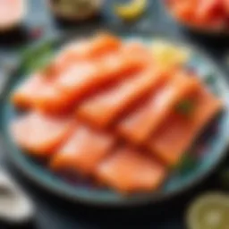 A beautifully arranged plate of salted salmon showcasing vibrant colors and textures.