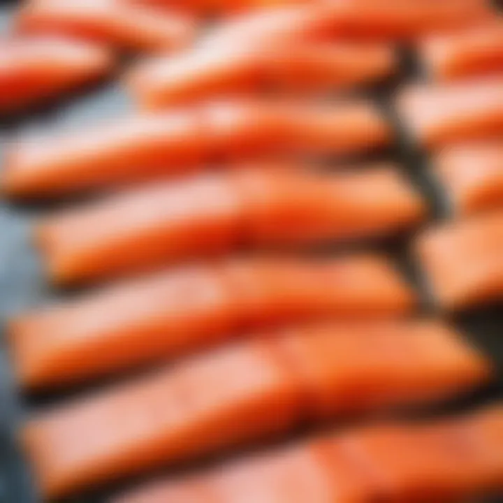 Freshly filleted salmon ready for salting