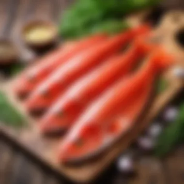 Fresh red fish on a wooden board with herbs