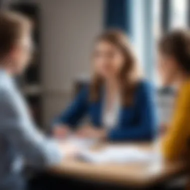 Parents discussing school options with a counselor