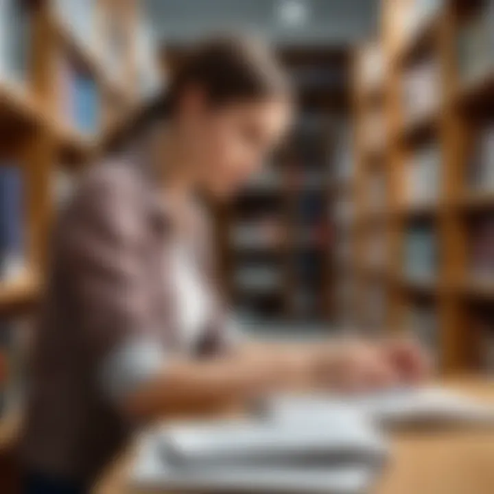 Student examining educational resources in a library