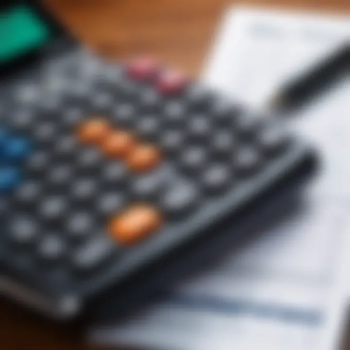 Calculator and notepad with financial figures