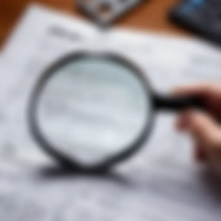 Magnifying glass over a detailed construction estimate document