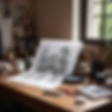 Artistic workspace setup with various drawing materials