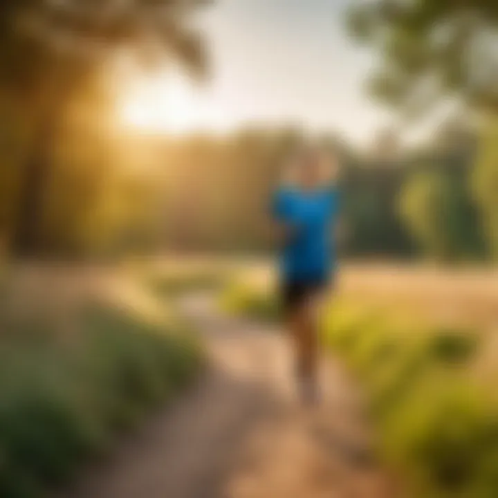 Athlete running along scenic path