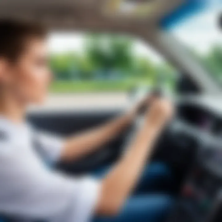 A student practicing driving in a vehicle