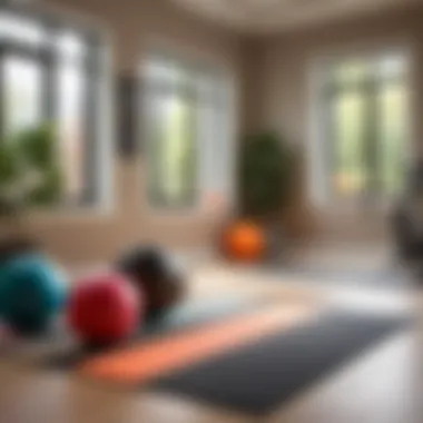 A vibrant home workout space with exercise equipment.