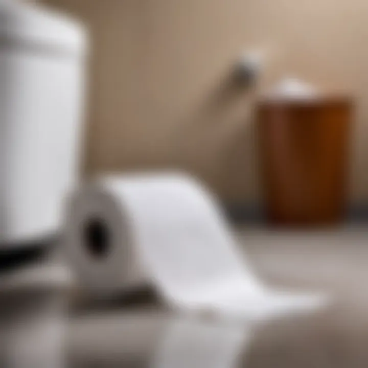 A close-up of toilet paper in a bathroom setting