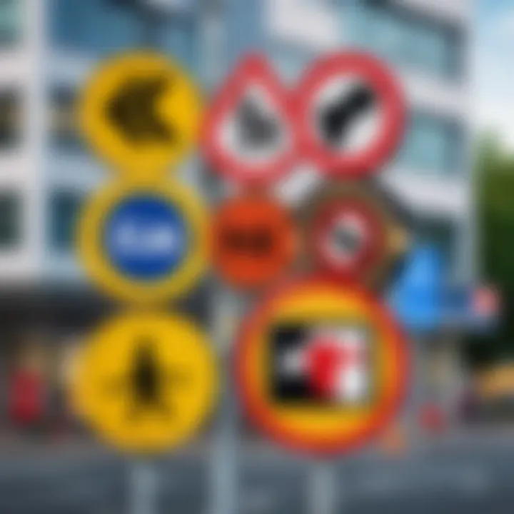 A collection of traffic signs and signals for educational purposes