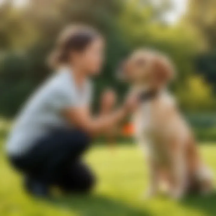 A trainer guiding a puppy in socialization exercises