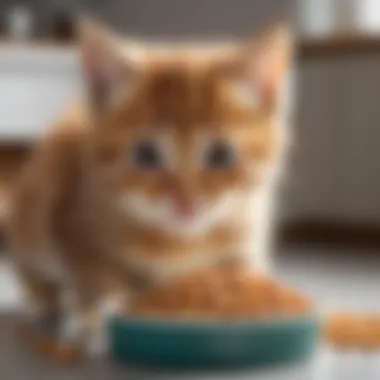 Kitten enjoying dry food from bowl