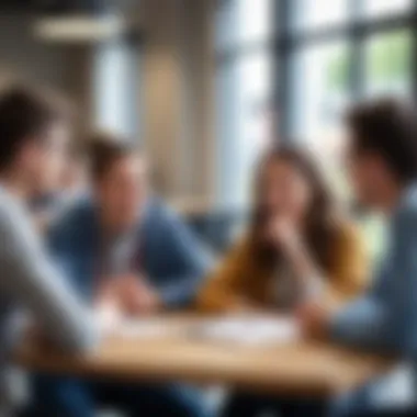 A group of students engaging in conversation at lunchtime