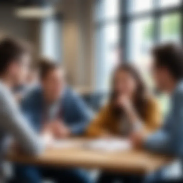 A group of students engaging in conversation at lunchtime