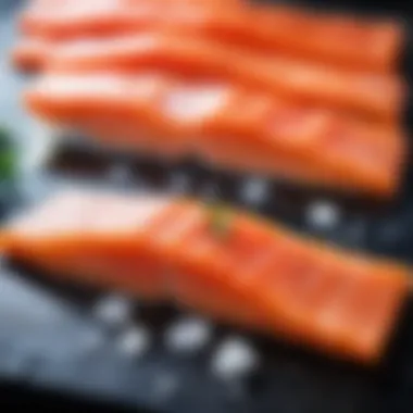 A serene setup of salt-cured salmon resting in a cool environment