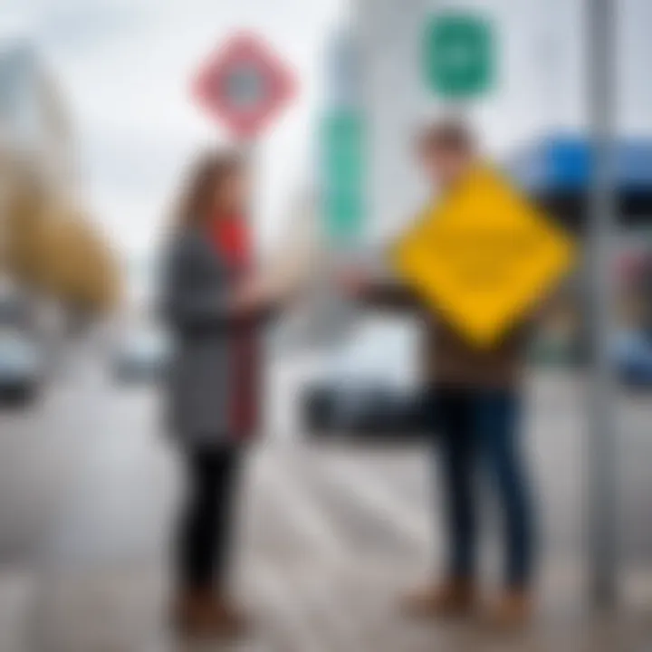 User engaging with a road sign application