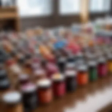 Different hair dye products displayed on a table