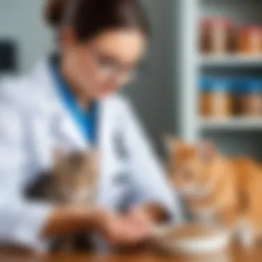 Veterinarian consulting on cat food