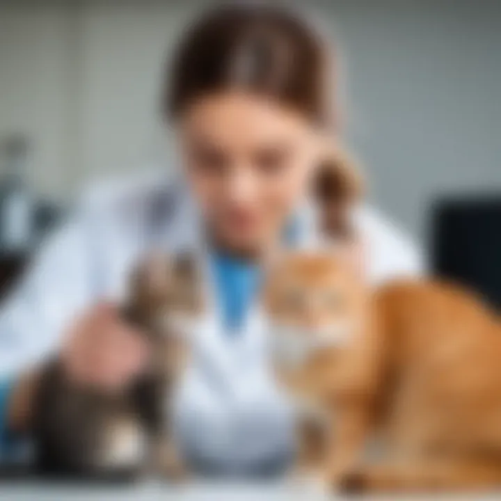 Veterinarian examining a mother cat