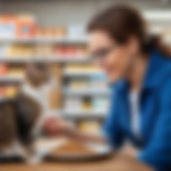 A veterinarian discussing pet nutrition with a cat owner