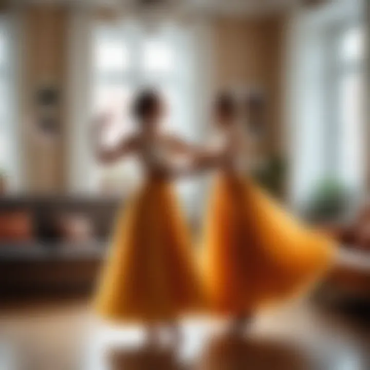 A serene practice session in a cozy living room, showcasing waltz poses.