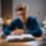 Student studying with textbooks and notes