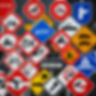 A road sign collage symbolizing traffic regulations