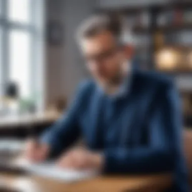 A close-up of a thoughtful writer at a desk