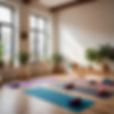 A serene yoga studio with mats and props